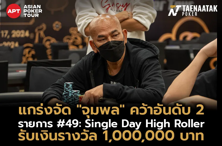 แกร่งจัด “จุมพล” คว้าอันดับ 2 รายการ #49: Single Day High Roller รับเงินรางวัลไปถึง 1,000,000 บาทแกร่งจัด “จุมพล” คว้าอันดับ 2 รายการ #49: Single Day High Roller รับเงินรางวัลไปถึง 1,000,000 บาท
